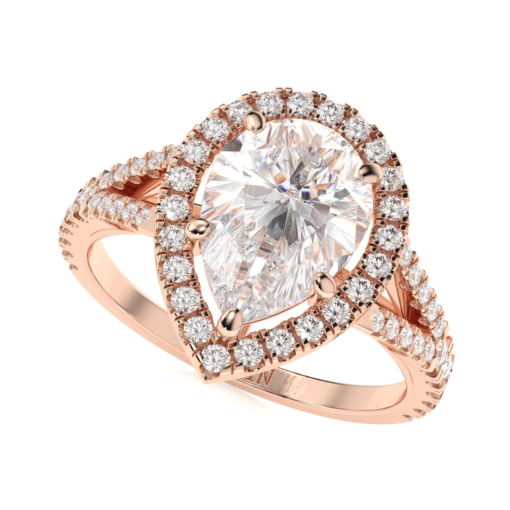 Pear Cut Diamond Halo Split Shank Style Engagement Ring for Women