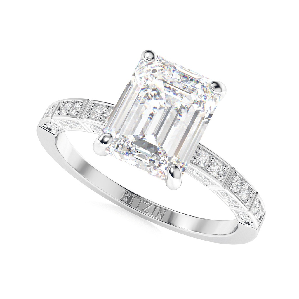 Emerald Cut Diamond Solitaire With Accents Unique Style Anniversary Ring for Women