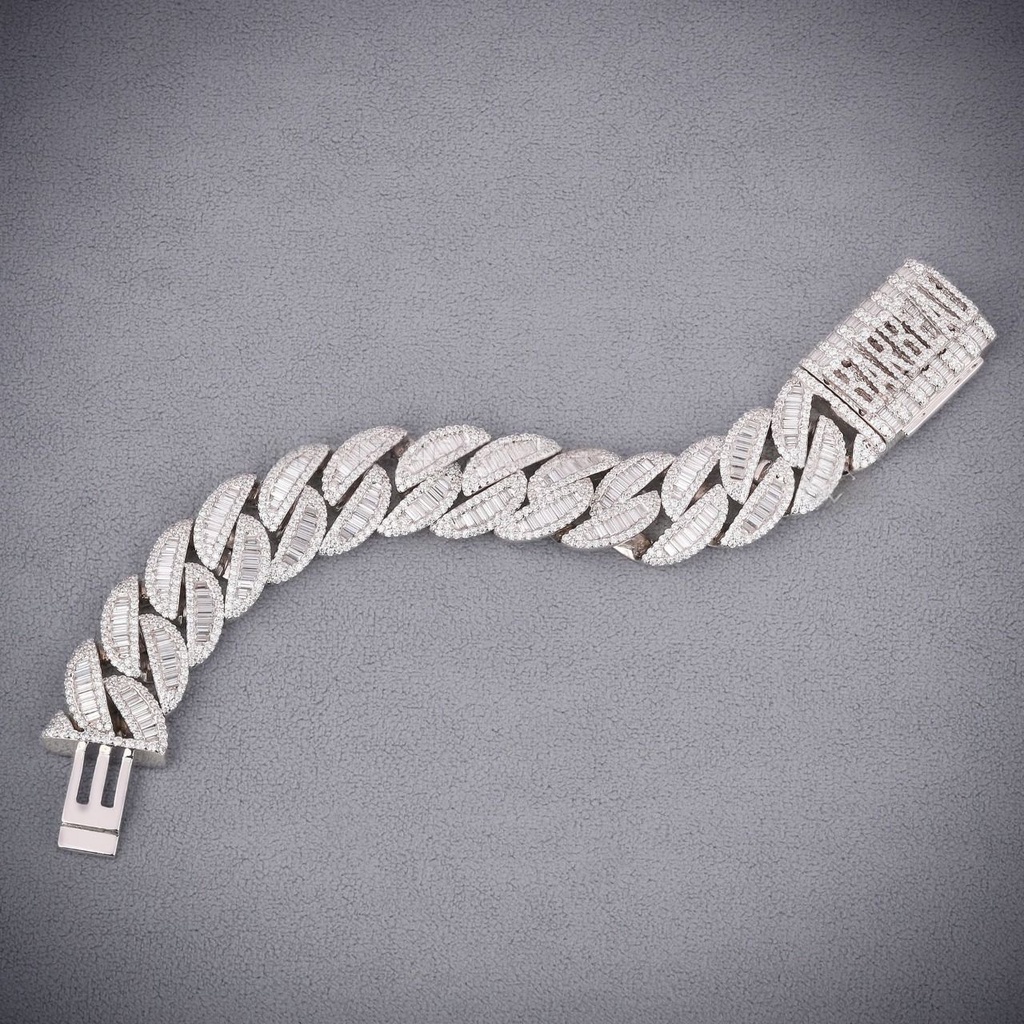 8 inch 20 mm cuban baguette and round diamond bracelet