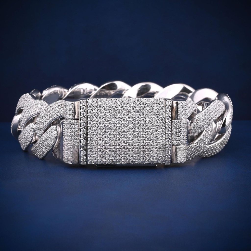 9 inch 26 mm hip hop fully white heavy cuban buss down icy bracelet