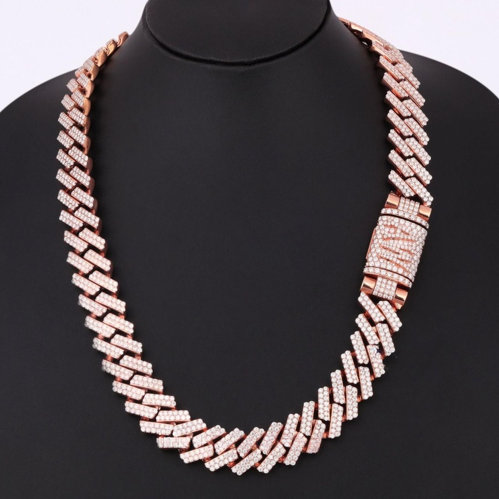 18 inch 24 mm best selling hip hop cuban custom made rose gold diamond chain vvs clarity