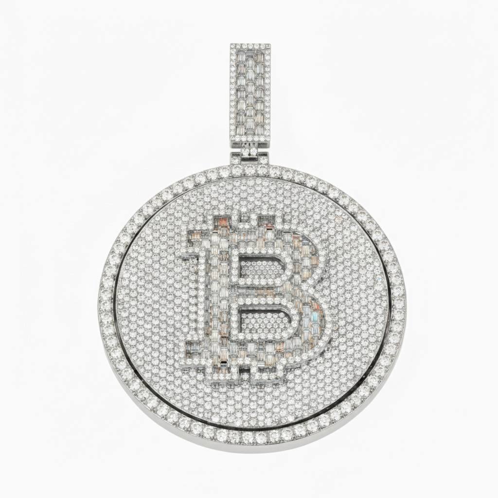 Hip hop custom bitcoin diamond vvs clarity pendant necklace