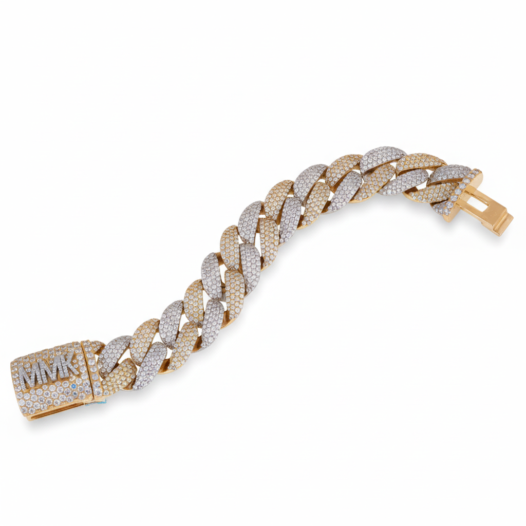 Adorn your wrist game with the stunning 14 kt gold moissanite hip hop custom cuban diamond bracelet with vvs clarity diamonds