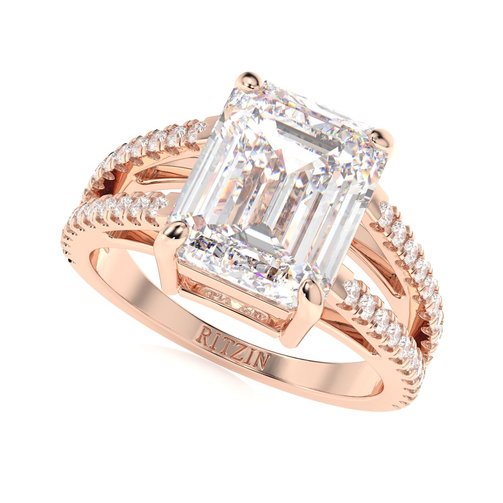 Emerald Cut Diamond Split Shank Style Anniversary Ring for Women