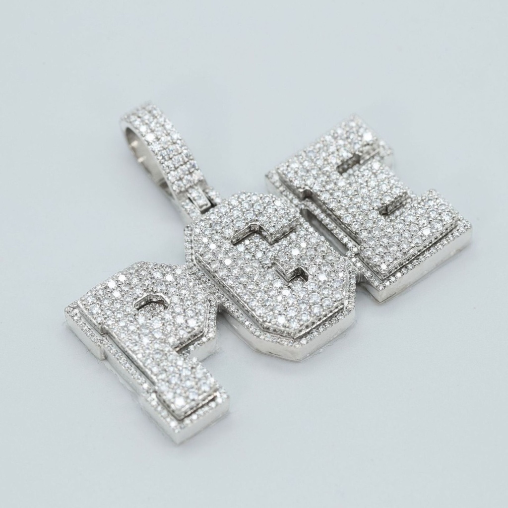 Customized diamond pendant in 14 kt white gold for hip hop lover crafted for men and women