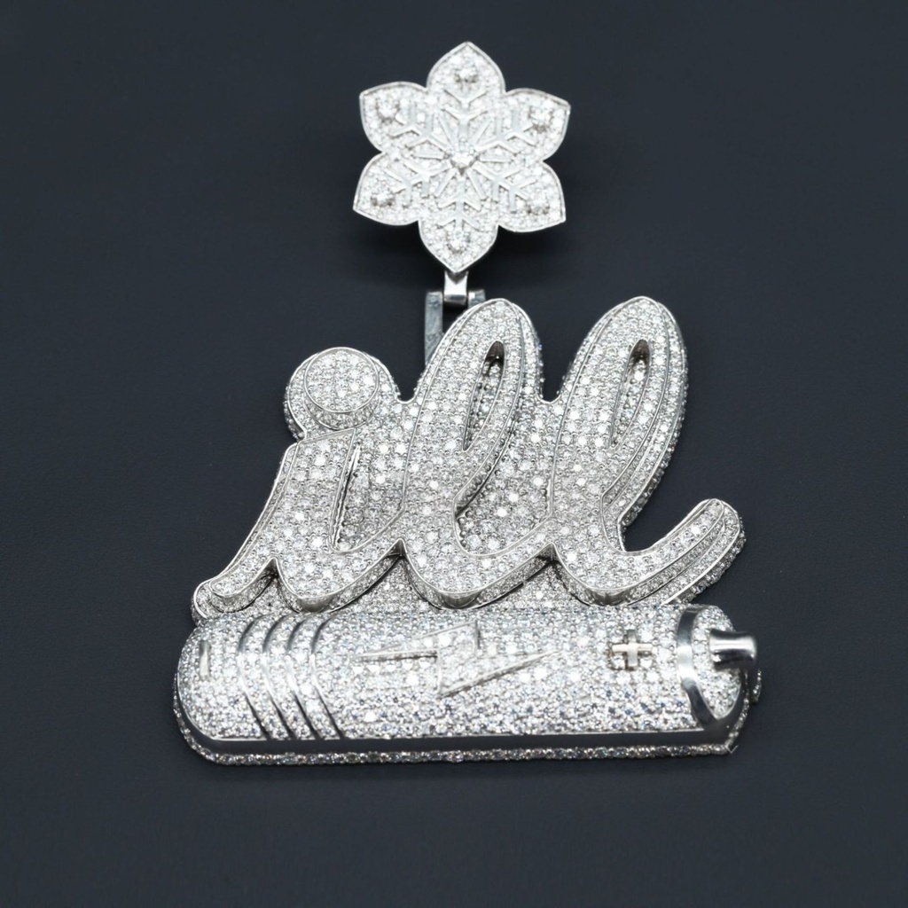 Custom made fully iced out 14 kt white gold labgrown diamond pendant for men or women