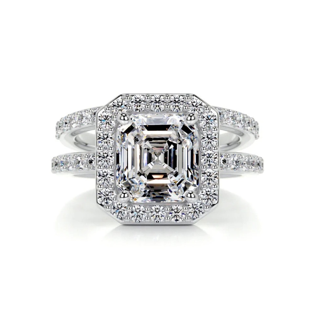 Asscher Diamond Hidden Halo Bridal Set For Women