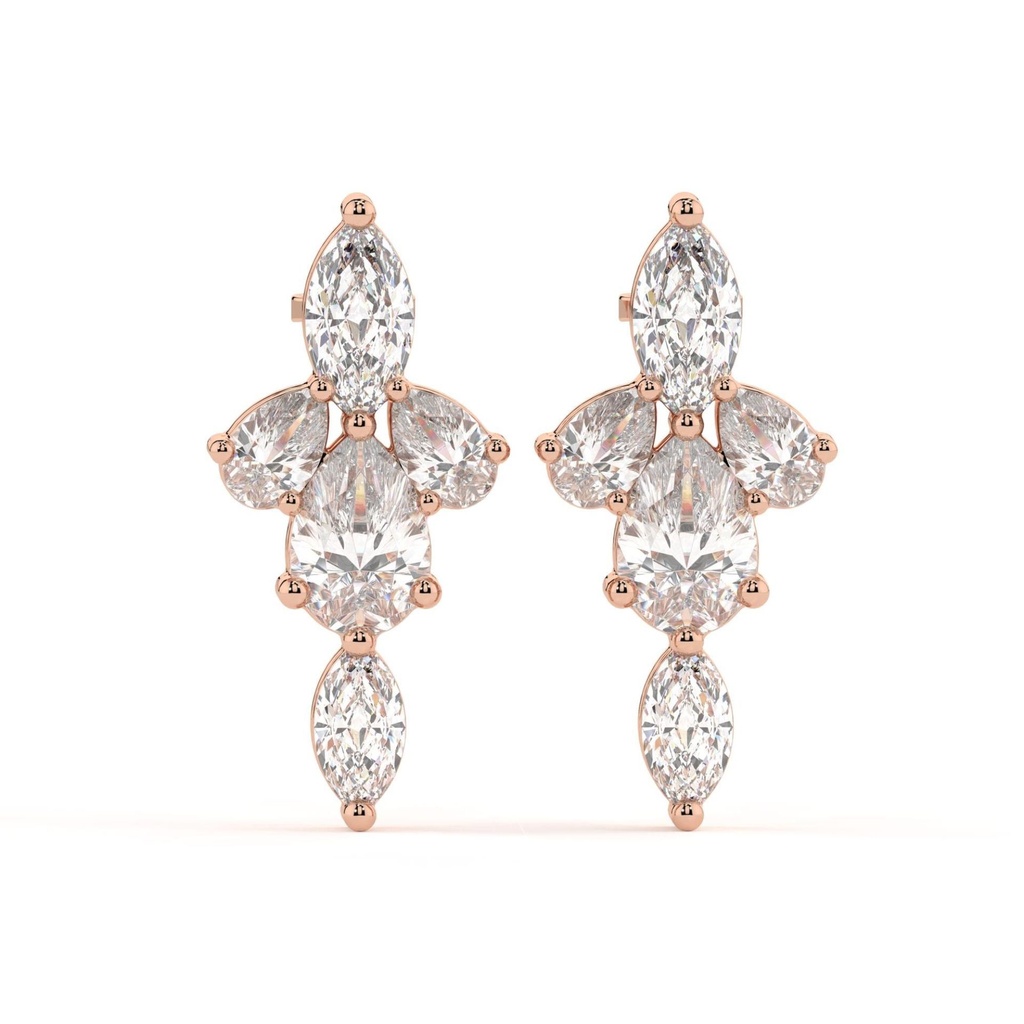  Marquise And Pear Cut Diamond Cluster Big Earrings For Women