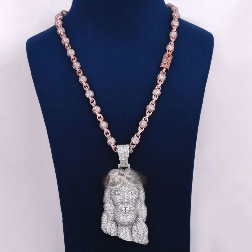 Fully Iced Out Customized Diamond Chain With Pendant Classic 14KT White And Rose Gold Diamond Chain Pendant