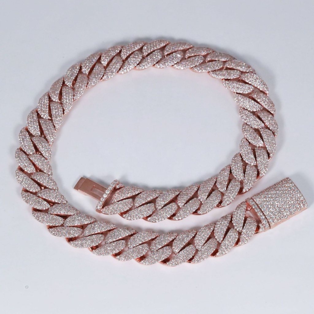 20 inch 20 mm classic studded cuban link 14 kt rose gold diamond chain for men with vvs clarity diamond