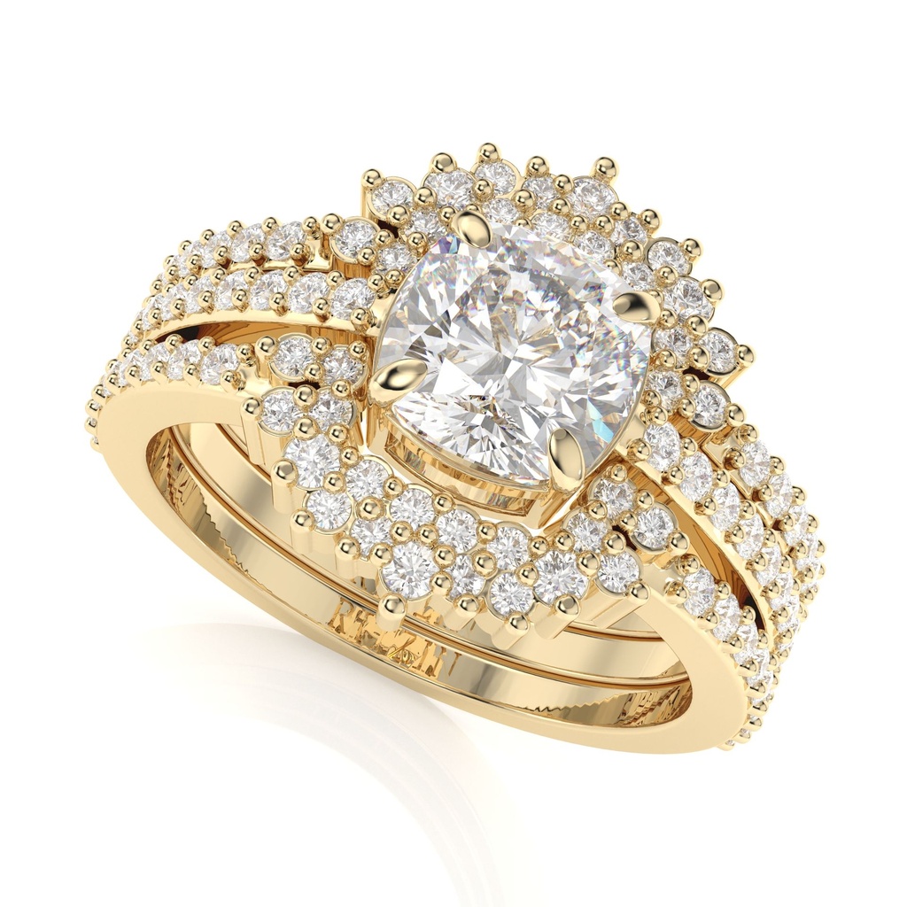 Cushion Cut Diamond  Halo Style Trio Set Ring Engagement Ring for Women