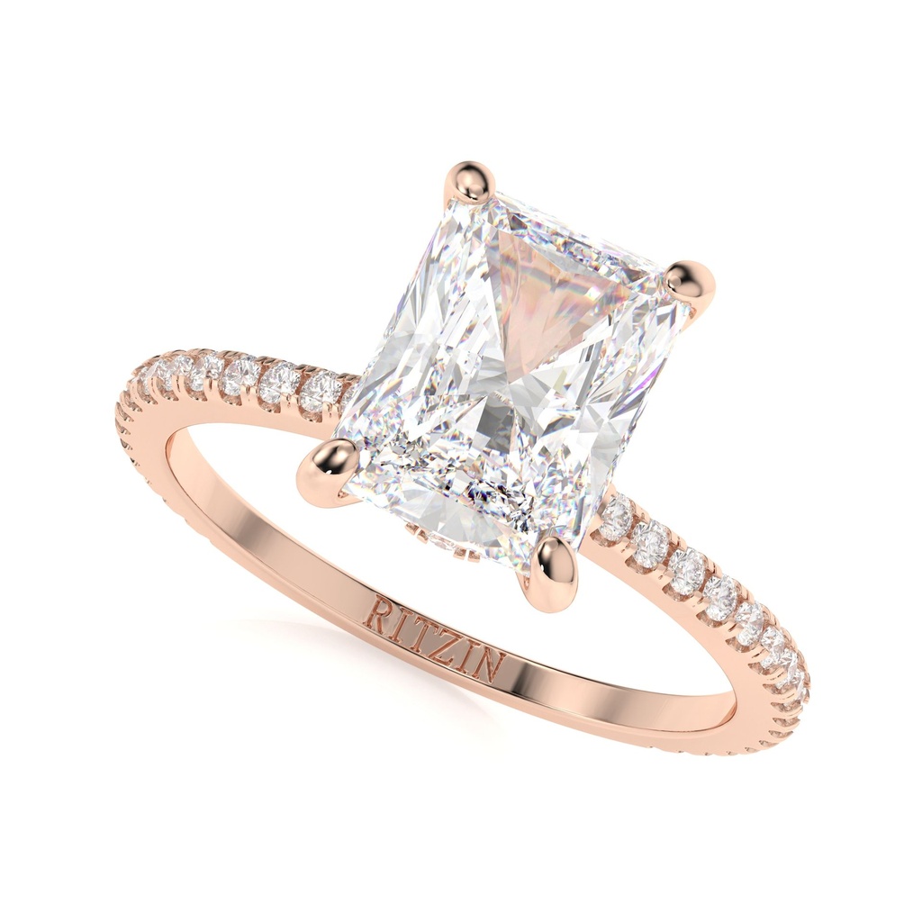 Radiant Cut Diamond Hidden Halo With Accents Engagement Ring for Women
