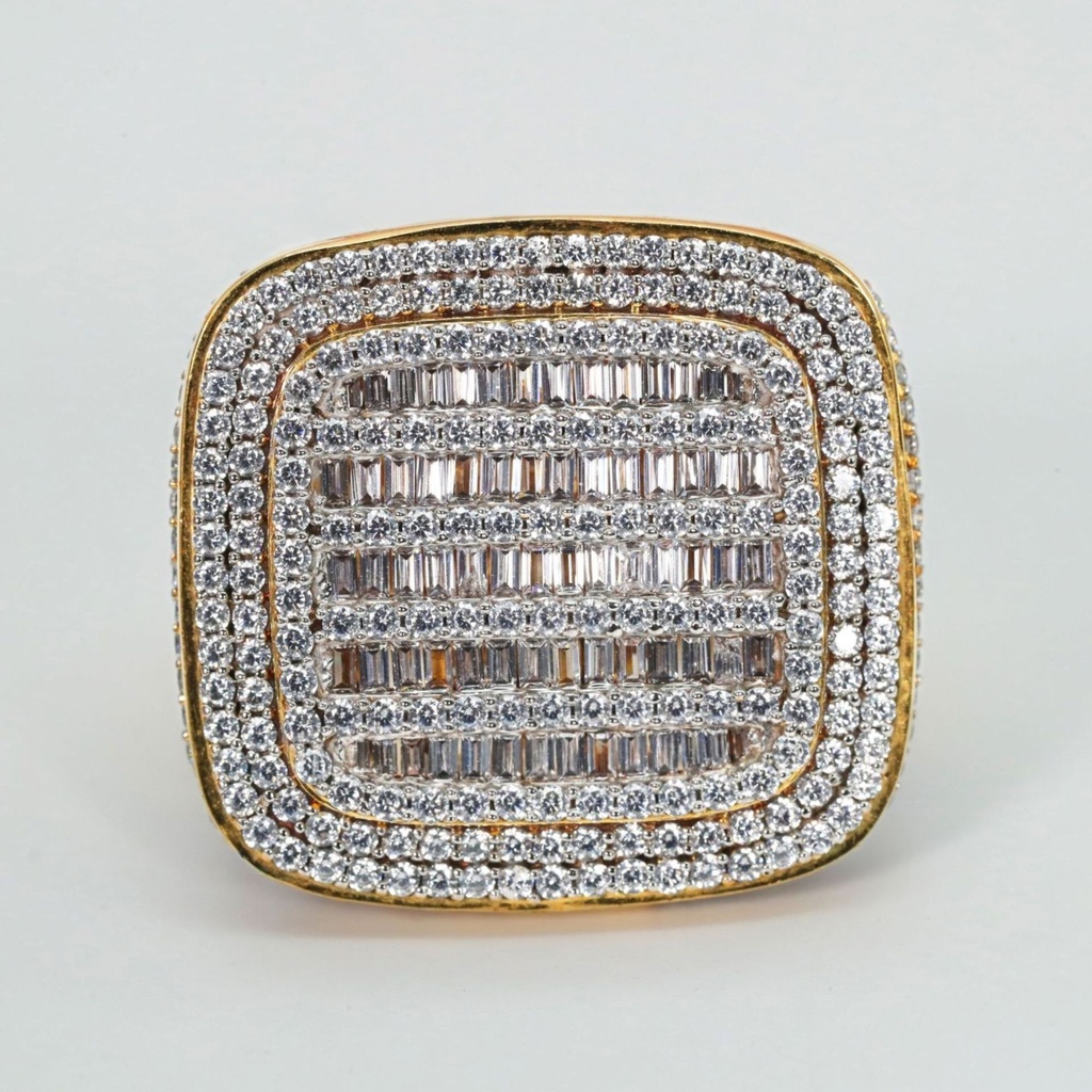 Yellow Gold Lab Created Round And Baguette Cut Diamond Hip Hop Ring Lab Grown Diamond Hip Hop Ring