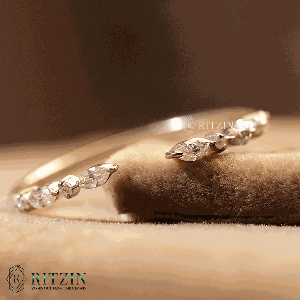 Marquise and Round Shape Moissanite Half Eternity Wedding Band For Women