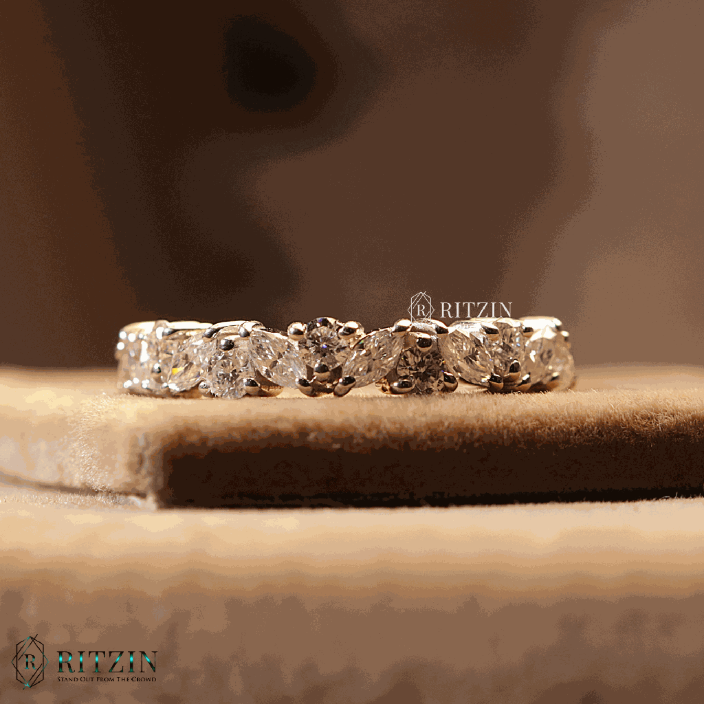Marquise and Round Shape Moissanite Half Eternity Wedding Band For Women