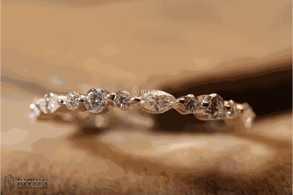 Marquise and Round Cut Moissanite Half Eternity Wedding Band For Women 
