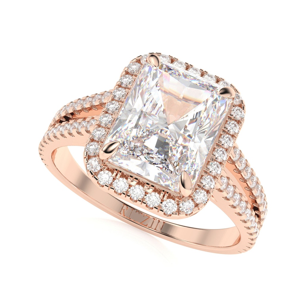 Radiant Cut Diamond Halo Split Shank Style Engagement Ring for Women