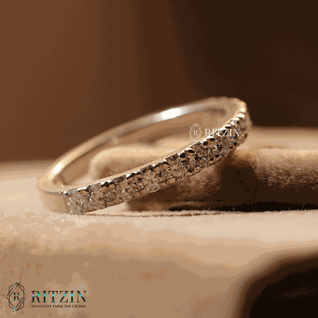 Round Cut Diamond Half Eternity Wedding Band For Women