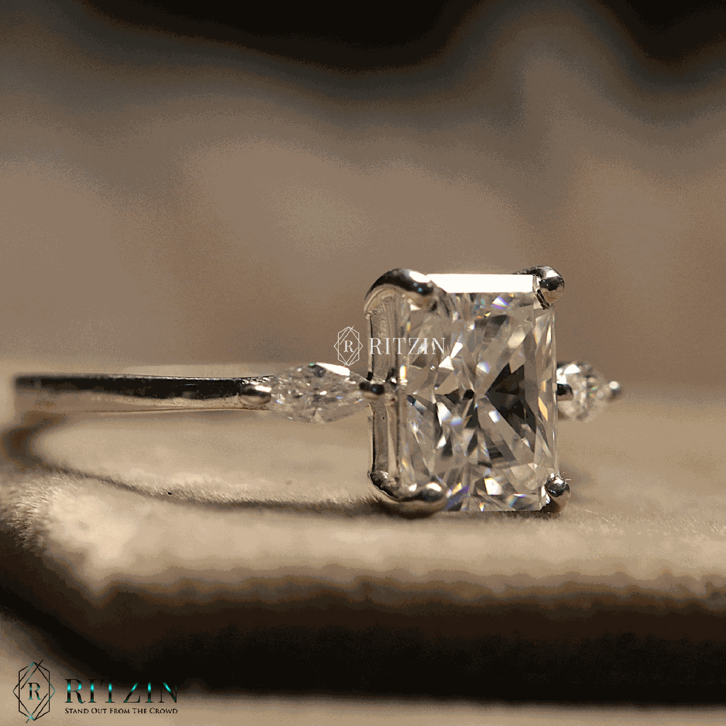 Moissanite 3 Stone Engagement Radiant Cut Ring for Women Birthday Gift