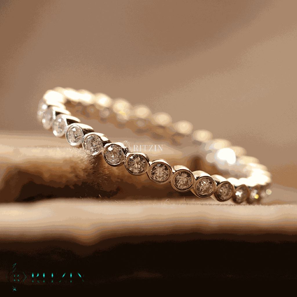 Round Cut Diamond Bezel Setting Full Eternity Wedding Band For Women