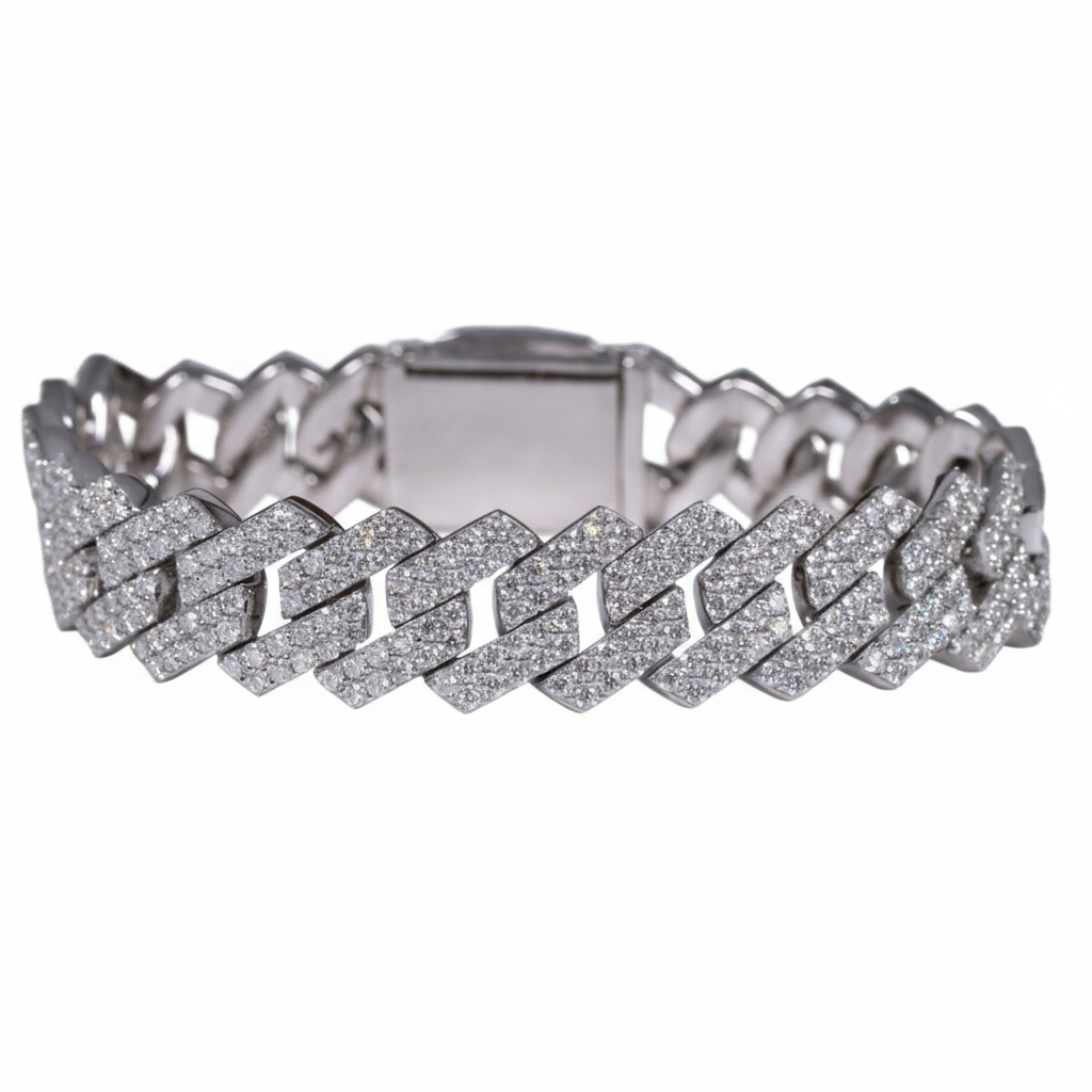 Hip hop diamond cuban bracelet for men crafted in 14 kt white gold lab grown diamonds