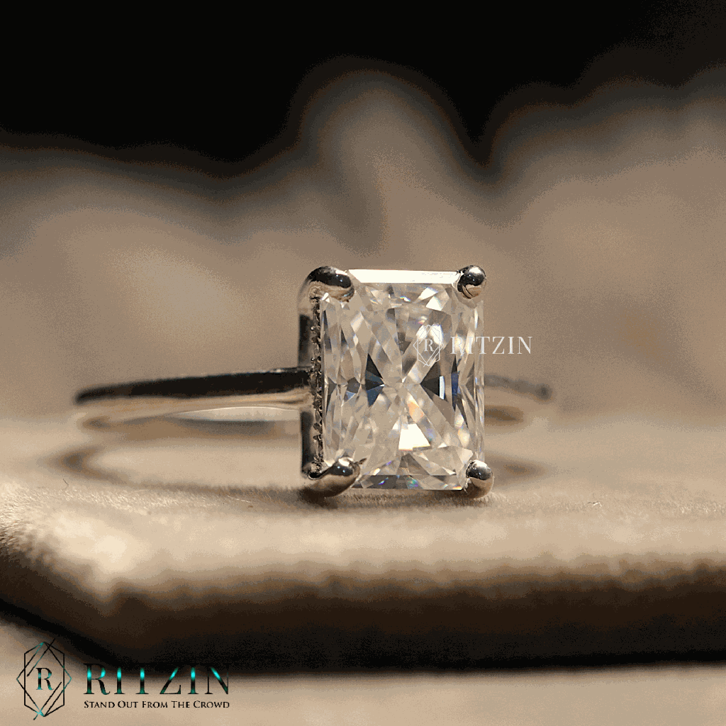 Radiant Cut Hidden Halo Style Engagement Ring For Women