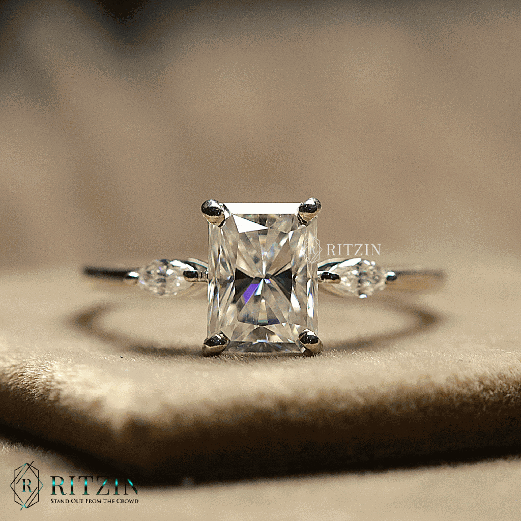 Radiant And Marquise Cut Diamond 3 Stone Style Engagement Ring For Women