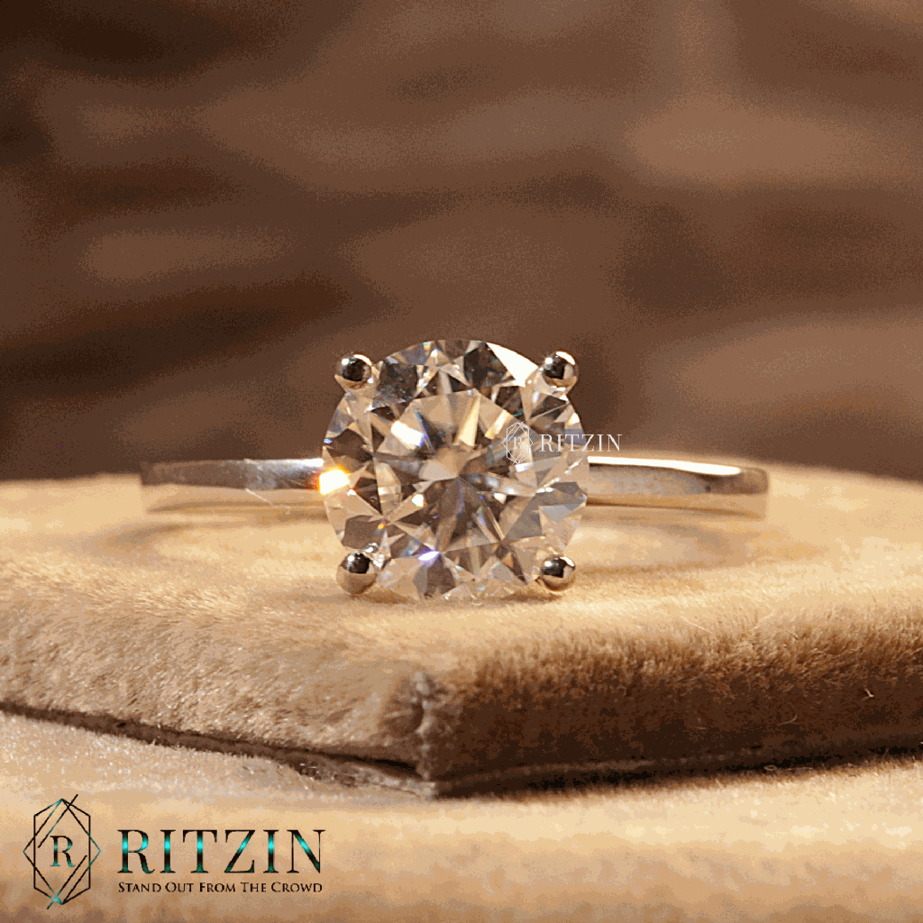 Round Cut Diamond Solitaire Style Engagement Ring For Women