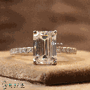 Emerald Cut Diamond Hidden Halo With Accents Engagement Ring For Women