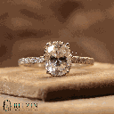 Oval And Round Cut Diamond Hidden Halo With Accents Engagement Ring For Women