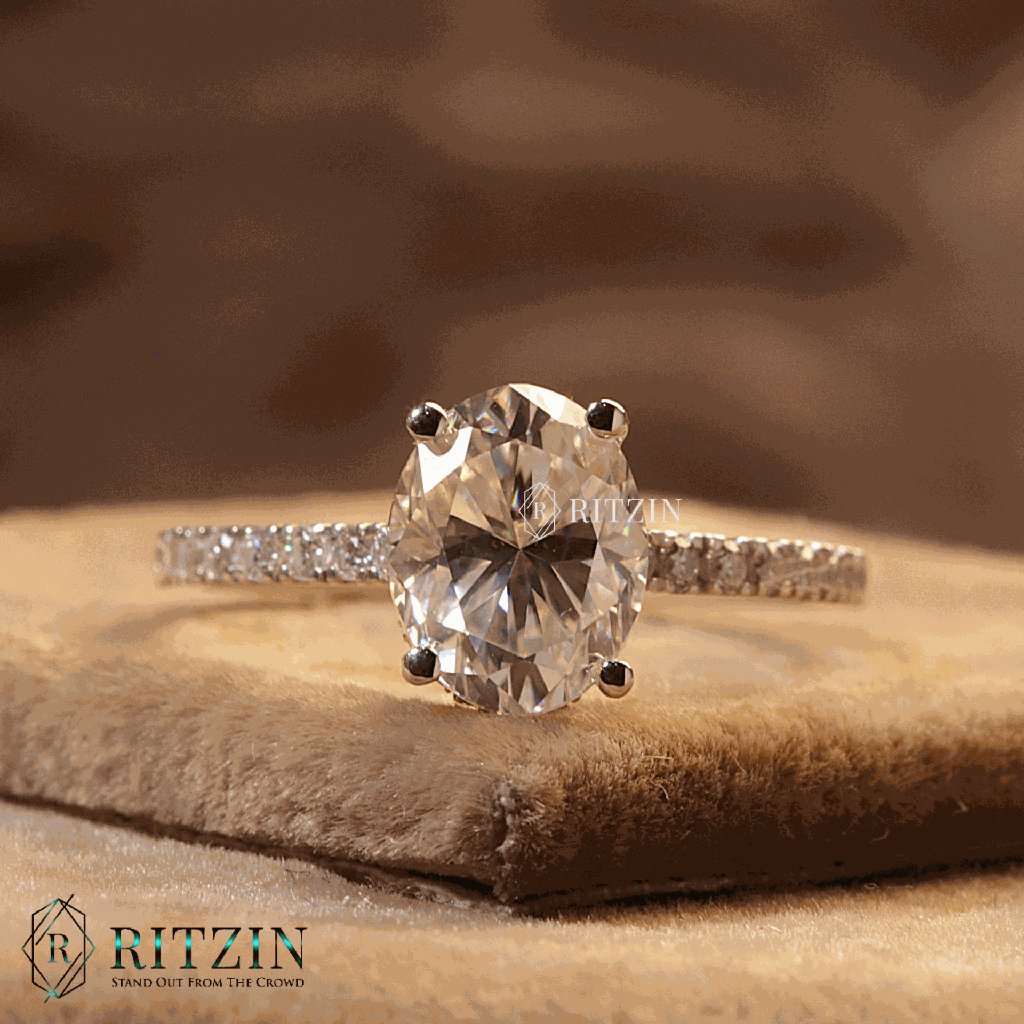 Oval And Round Cut Diamond Hidden Halo Engagement Ring For Women