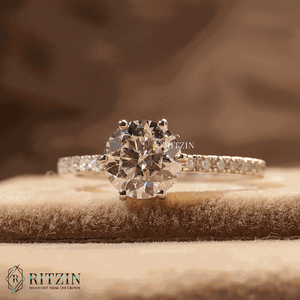 Round Cut Diamond Hidden Halo With Accent Engagement Ring For Women 