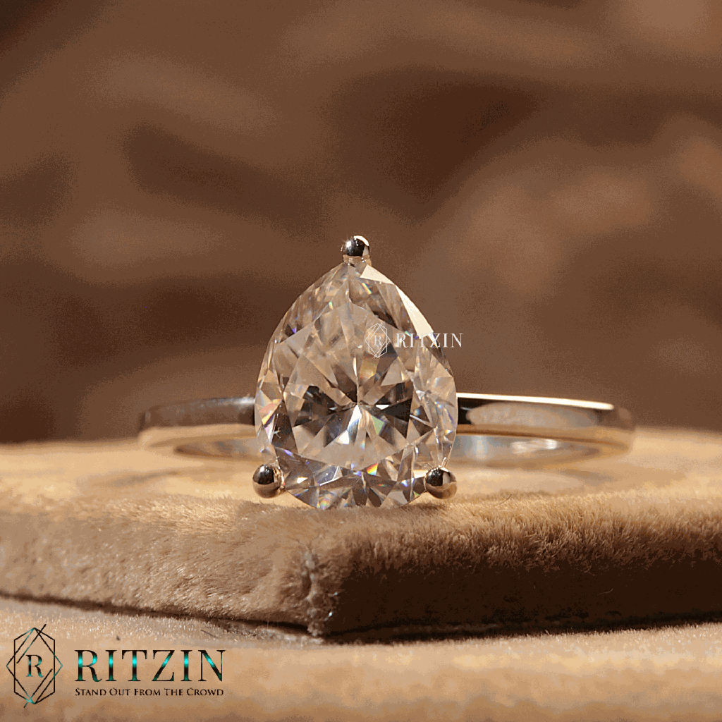Pear Cut Diamond Solitaire Engagement Ring For Women