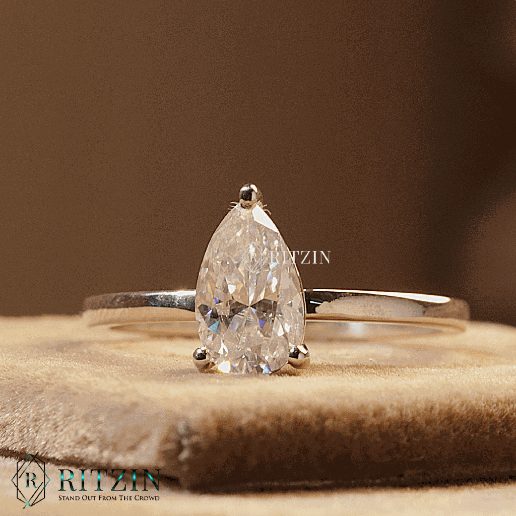 Pear Cut Diamond Solitaire Engagement Ring For Women