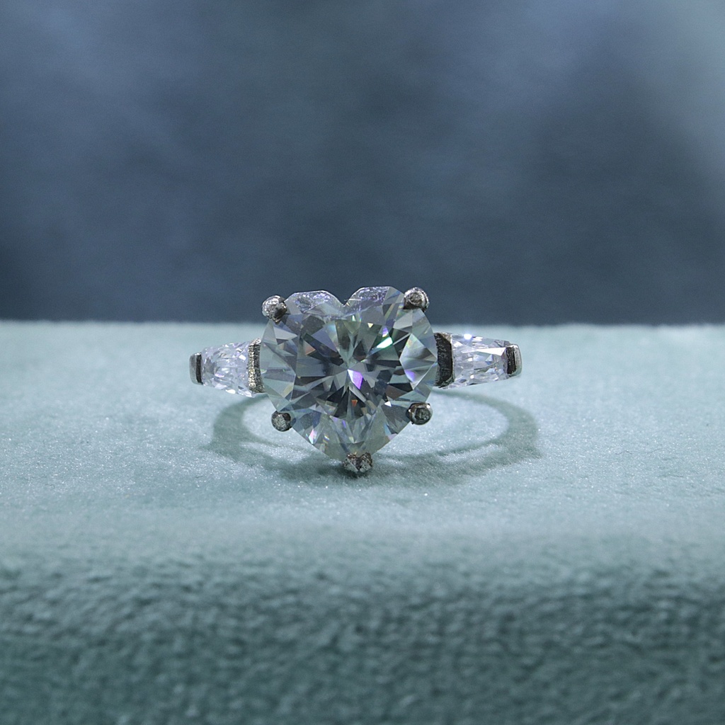 Heart And Tapered Baguette Cut Diamond 3 Stone Style Engagement Ring For Women