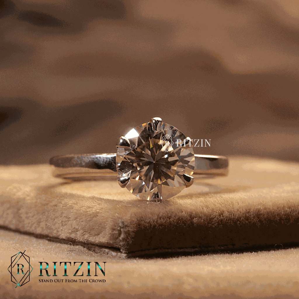 Round Cut Diamond Solitaire Style Engagement Ring For Women