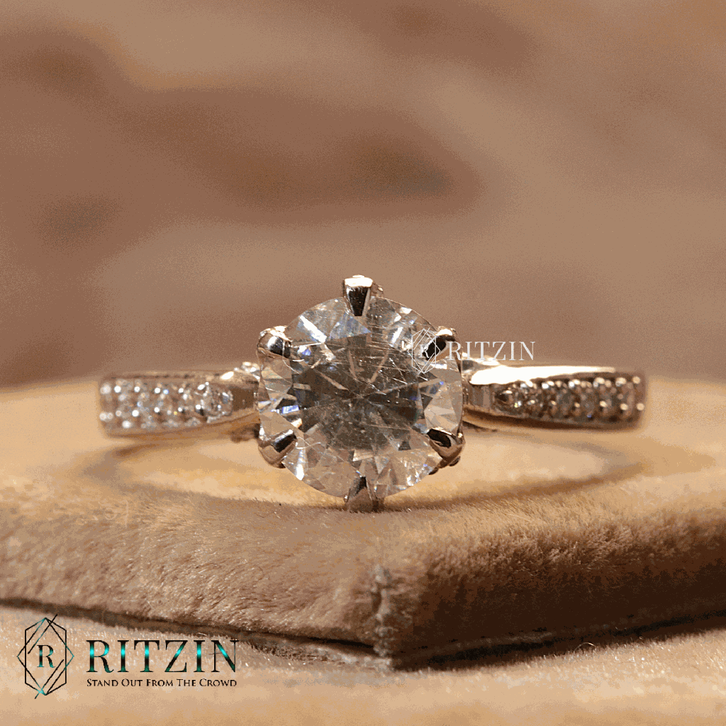 Round Cut Diamond Solitaire With Accents Engagement Ring For Women