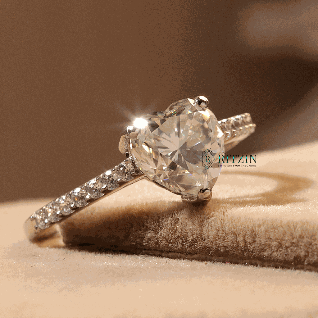 Heart And Round Cut Diamond Solitaire With Accent  Engagement Ring For Women  