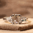 Brown Asscher Cut Diamond 3 Stone Style Engagement Ring For Women