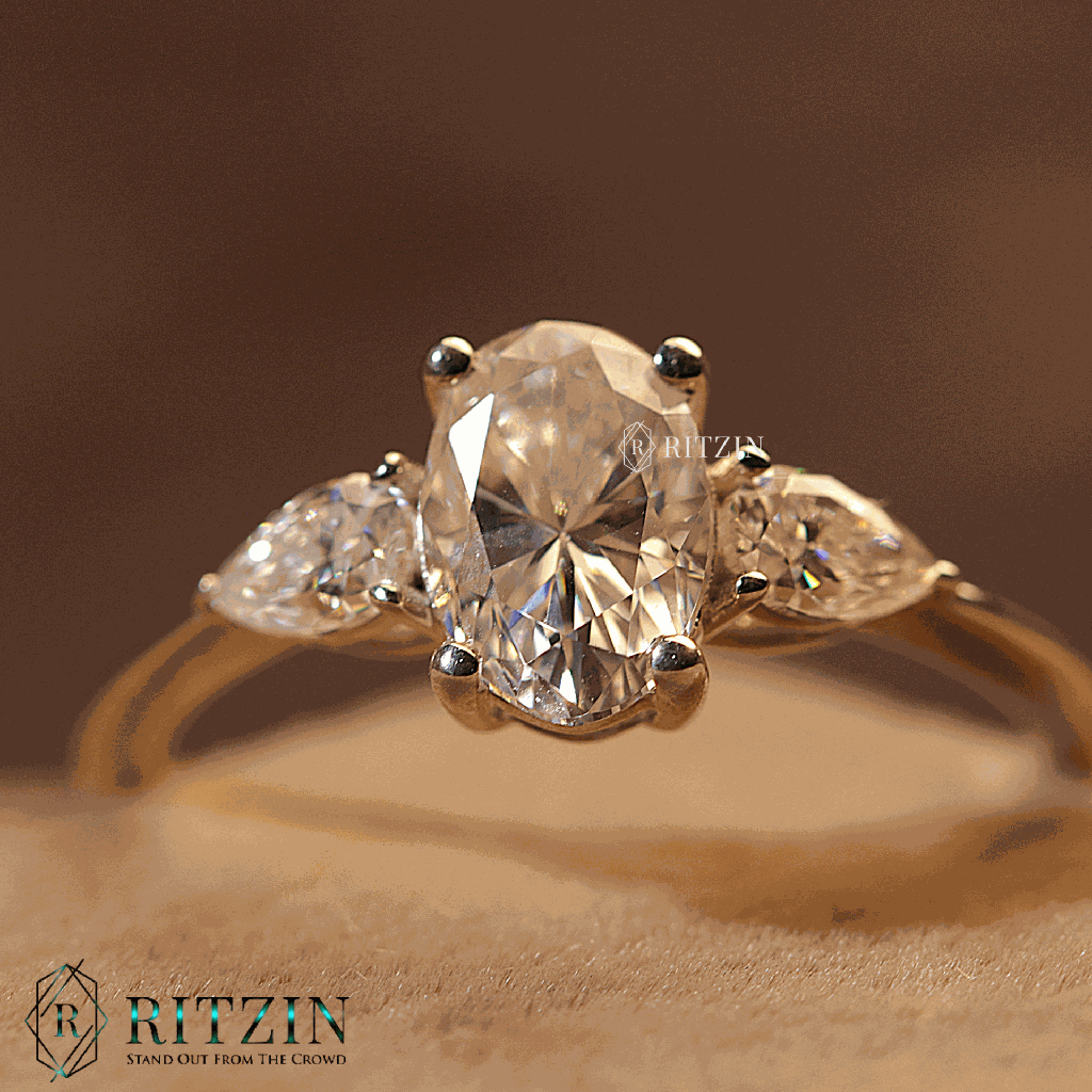 Oval And Pear Cut Diamond 3 Stone Engagement Ring For Women