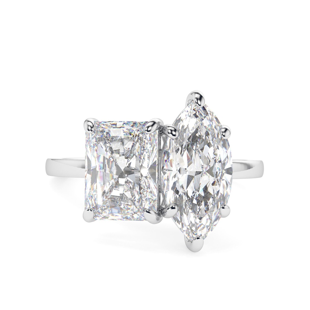 Radiant And Marquise Cut Diamond Toi et Moi Engagement Ring for Woomen