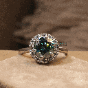 Blue Round Cut Diamond Halo Style Engagement Ring For Women