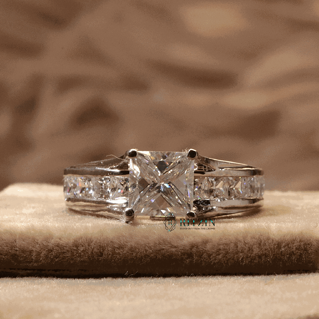 Princess Cut Diamond Solitaire With Accent Engagement Ring For Women