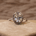  Oval And Round Cut Diamond Halo With Solitaire Accent Engagement Ring For Women