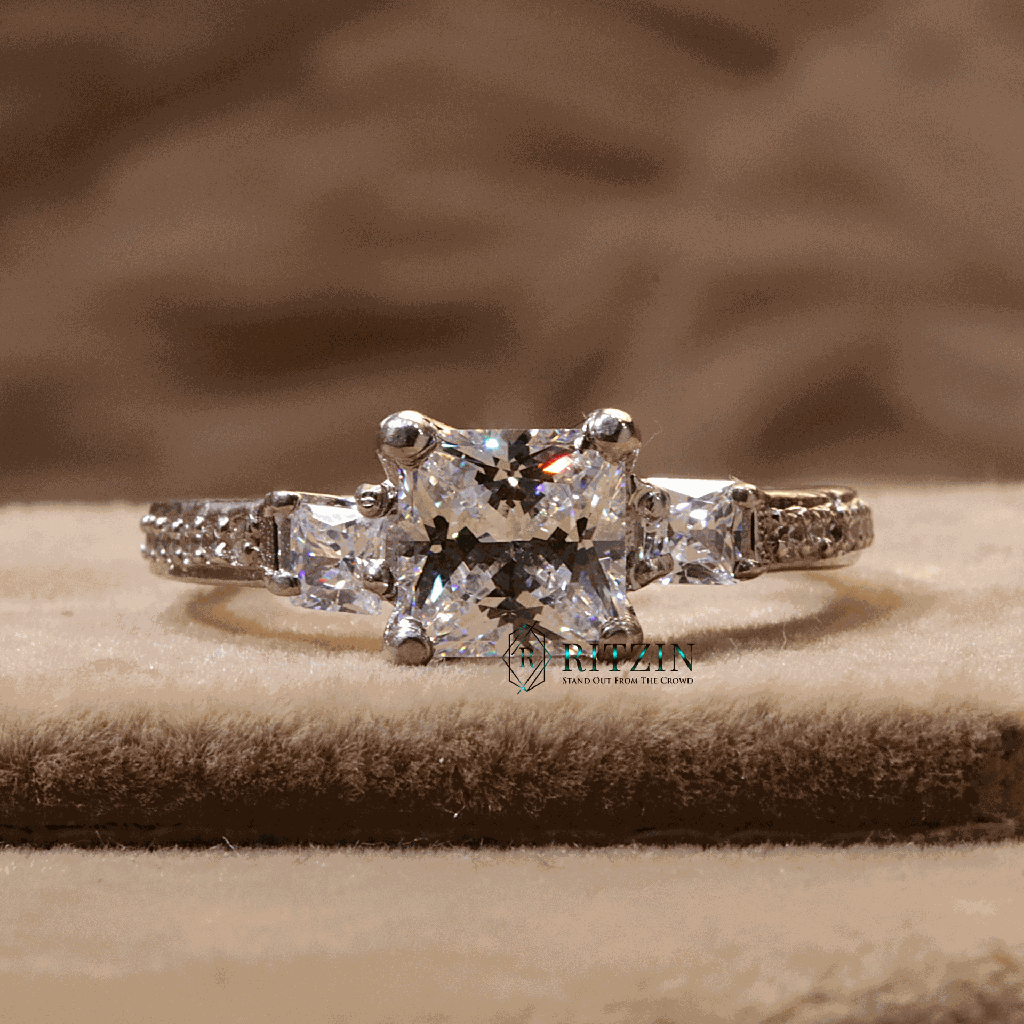 Princess And Round Cut Diamond Solitaire With Accent Engagement Ring For Women 