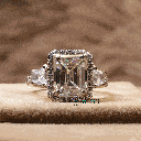 Emerald And Trapezoid Halo With Accent Engagement Ring For Women 