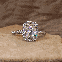 Elongated Cushion And Round Cut Hidden Halo Style Engagement Ring For Women 