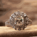 Off White Asscher Cut Diamond Art Deco Style Engagement Ring For Women 