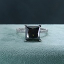 Black Princess And Round Cut Hidden Halo Engagement Ring For Women 