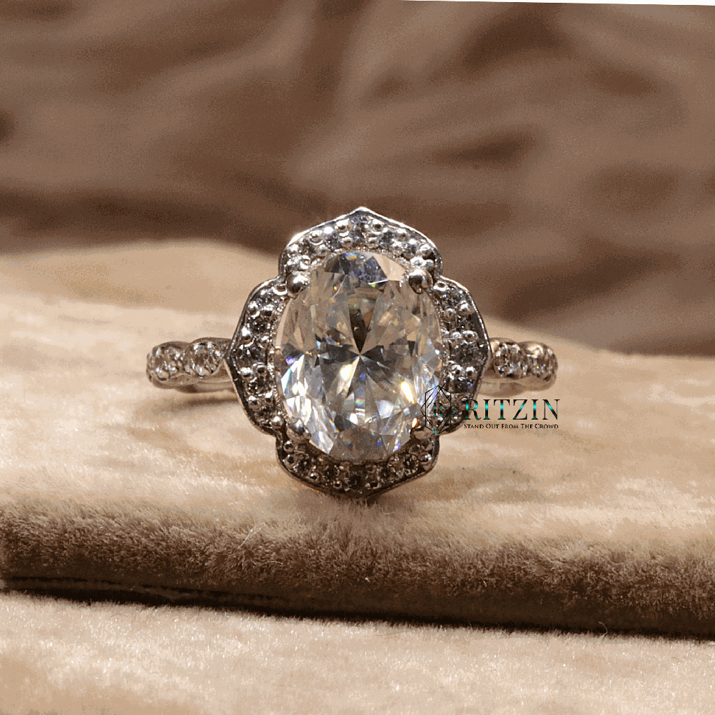 Oval And Round Cut Diamond Floral Style Engagement Ring For Women